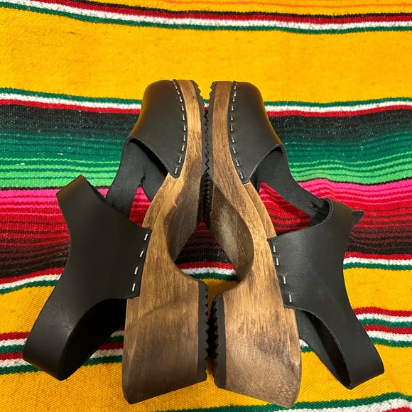 Lotta from Stockholm Low Wood T-Bar Clogs in Black on Brown Base Size 36 - Picture 5 of 9